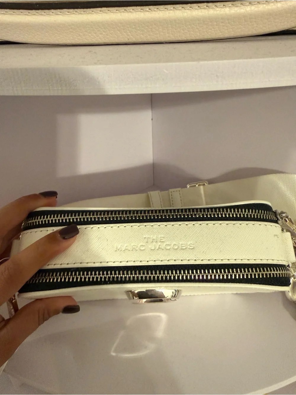 Marc Jacobs Cream Crossbody Camera Bag with Gold Accent
